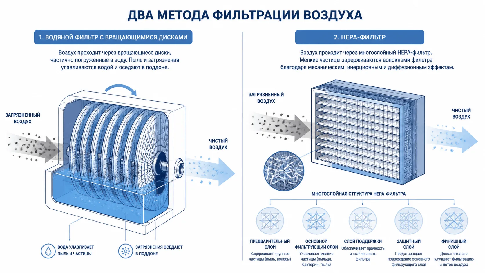 Схема водяного и HEPA-фильтра для очистки воздуха